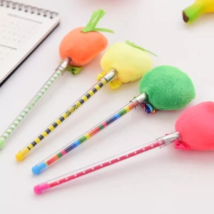 Penne gel creative a forma di frutta con pompon colorati e fusti trasparenti decorati
