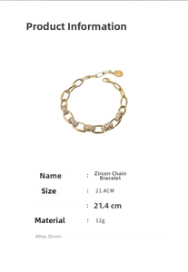 Detailansicht eines vergoldeten Gliederkettenarmbands mit Zirkonia und Maßangaben