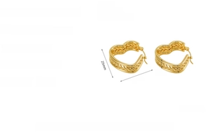 Vue détaillée des boucles d'oreilles cœur de blé en acier doré avec dimensions précises