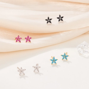 Elegant 925 sterling silver flower stud earrings with colorful zirconia stones