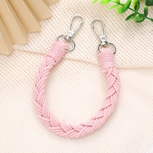 Handmade pink braided wrist lanyard for phone cases with silver swivel metal hooks