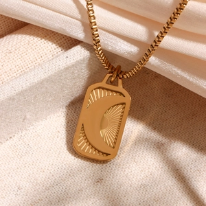 Minimalist 18K gold plated stainless steel necklace with sun and moon pendant