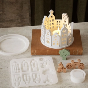 Easter hollow heart house silicone mold set for DIY castle candle holders and rabbit lamps