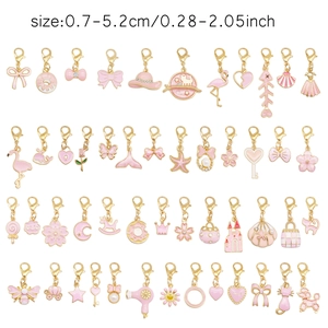 Set of 48 pink enamel charms with golden lobster clasps for DIY jewelry and accessories