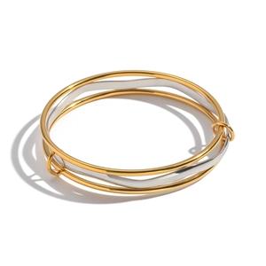 Minimalist gold and silver entwined triple circle geometric metal bangle for women