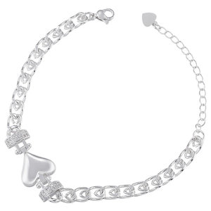 Silver heart bracelet with 18K gold plating and micro-inlaid cubic zirconia details