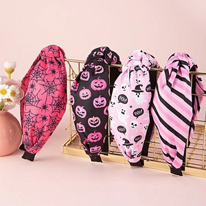 Serre-Têtes Halloween Pour Femmes Tissu Tricoté Imprimé Noeud Citrouille Fantôme Toile Araignée Rayures Accessoires Cheveux