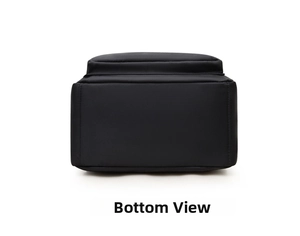 Detailed bottom view of the large nylon backpack showing durable stitching and structure