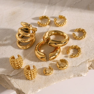 11er-Set Vintage Gold-Ohrklemmen in C-Form mit gedrehten und perlenbesetzten Strukturen