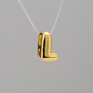 Polished gold bubble letter L pendant necklace with shiny balloon style finish