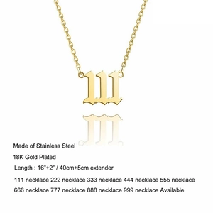 18K gold plated stainless steel number 111 necklace with old English font pendant