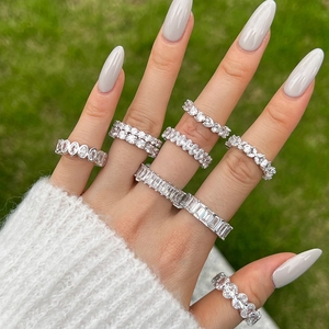 Close-up of elegant S925 sterling silver rings set with sparkling 5A cubic zirconia stones