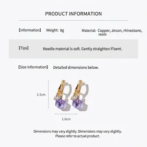 Detailed size and material information for vintage purple stone square drop earrings