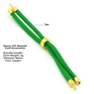 Detail of green woven 3mm nylon cord with adjustable copper ring for DIY bracelets