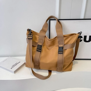Large Capacity Canvas Tote Bag With Adjustable Strap And Buckle Street Casual Crossbody Handbag For Women