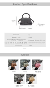 Tableau des tailles et spécifications du mini sac bandoulière en cuir PU avec dimensions