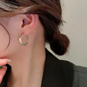 Minimalist Twisted Hoop Earrings For Women With Silver Earring Post High Polish Geometric Metal Jewelry