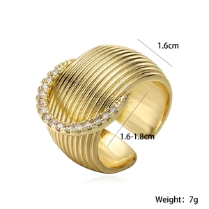 Vintage 18K gold plated wide band ring with zircon accents and textured surface