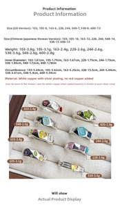 Detailed size chart for 925 silver plated open rings including weight and diameter specs