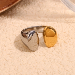 Bague Ouverte Géométrique Bicolore 18K Plaqué Or Acier Inoxydable Ajustable Minimaliste Bijoux Polis Miroir Pour Femmes