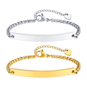Polished gold and silver stainless steel ID bar pearl bracelets with heart pendants