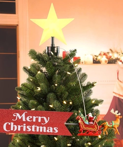 Glow star tree topper with rotating Santa sleigh and reindeer under warm ambient lighting