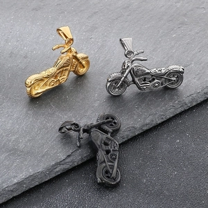 Punk style stainless steel motorcycle pendants in gold, silver, and black metal finishes