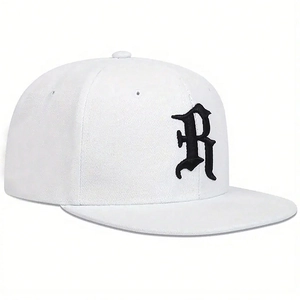Casquette de baseball snapback blanche réglable avec broderie R noire pour le soleil