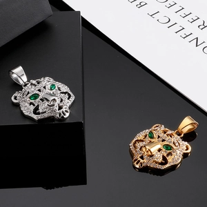 Colliers pendentifs tête de tigre hip hop en or et argent avec cristaux sertis