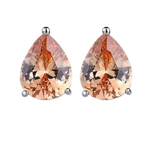 Classic pear-cut champagne zircon stud earrings with silver three-prong setting