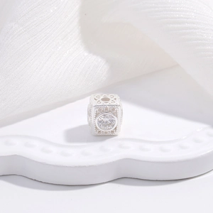 Gold-plated S925 sterling silver hollow square zircon bead for DIY jewelry making