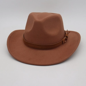 Classic vintage brown wool felt fedora hat with a stylish leather buckle band decoration