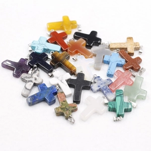 Natural Stone Cross Pendant Crystal Gemstone Spiritual Healing Charm DIY Jewelry Making Necklace Accessories