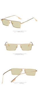 Detailed views of gold square sunglasses with light green lenses from multiple angles