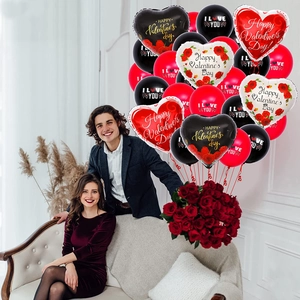 Romantic heart foil balloons set for Valentine's Day decor with I Love You printing