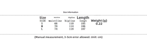 Size chart table for casual striped women set showing waist, hip, and length measurements