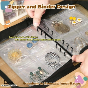 Detail showing the inner loose-leaf binder mechanism of the clear jewelry storage book