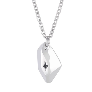 Irregular silver moon pendant necklace with star cutout design on a thin chain