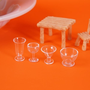 Miniature transparent plastic wine glasses and cups set for dollhouse kitchen decor