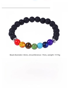 Detail view of 8mm lava rock yoga bracelet showing 19cm circumference and 17.75g weight