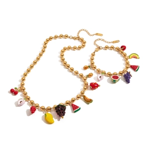 Fruit Charm Necklace And Bracelet 18K Gold Plated Stainless Steel Waterproof Hypoallergenic Boho Jewelry For Women