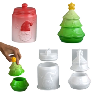 Christmas Santa Christmas Tree Silicone Mold Embossed DIY Storage Box Jar Candle Holder Resin Casting Craft Tool