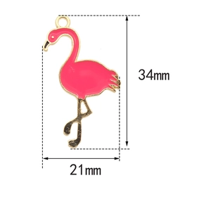 Pink flamingo pendant dimensions 34mm by 21mm with gold alloy border and enamel finish