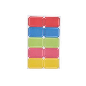 Colorful rectangular adhesive label stickers in five bright colors for office organization