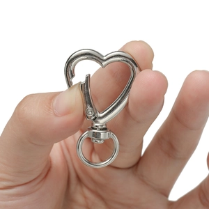 Silver heart-shaped aluminum alloy swivel clasp keychain with spring snap hook connector