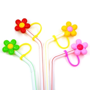Colorful floral silicone straw covers set for dust protection and personalized straw decoration