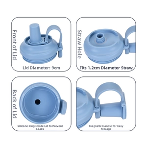 Detail of 9cm sky blue tumbler lid with 1.2cm straw hole and magnetic handle