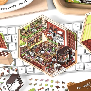 Charming chocolate shop 3D stickers on laptop keyboard for creative scrapbooking