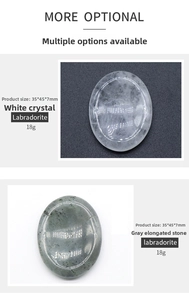 Detailed comparison of polished oval white crystal and gray labradorite massage stones