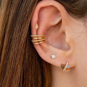Luxurious S925 silver needle earrings with colorful zircon stones in gold finish